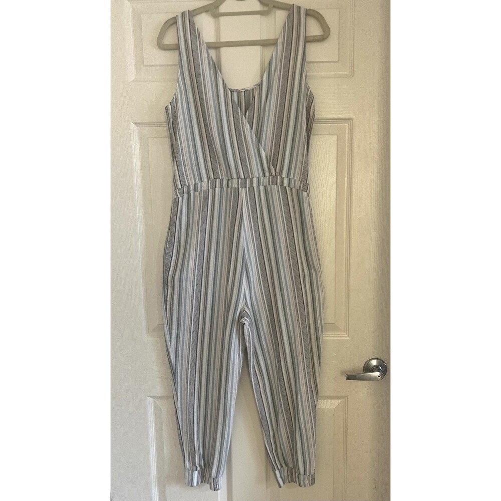 DREW Anthropologie Linen Blend Jogger Jumpsuit Sz S Nautical Resort Wear Chic - Picture 3 of 6